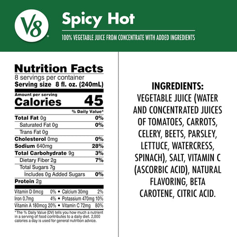 V8 100% 64 oz (6 Pack) Spicy Hot Vegetable Juice, fl Bottle