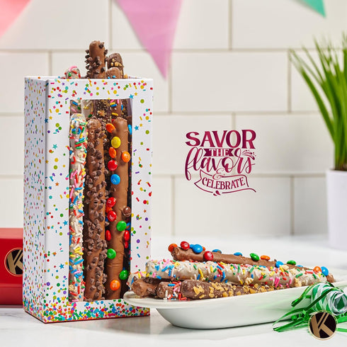 (10 KREMERY Creamy Chocolate Cravings - Mothers Day Treats, Chocolate Covered Pretzel Rods Gift Basket with Candied