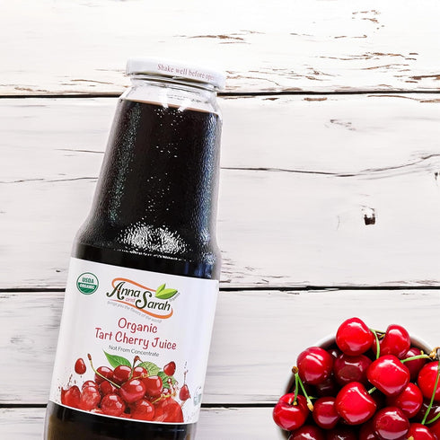 33.8 Oz (2 Pack) Anna and Sarah Organic Tart Cherry Juice - USDA Organic Certified - Glass Bottle No Sugar, No