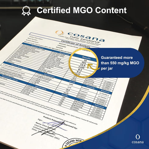 Cosana 550 250g 100% Manuka Honey MGO + Pure - Bottled, sealed, and certified in New Zealand