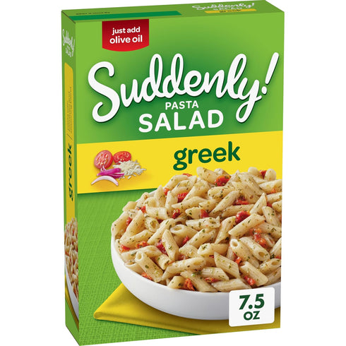 7.5 Oz (12-Pack), Suddenly Salad Greek Pasta Salad, Quick and Easy Dish, Tomato and Seasoning Blend, Just Add Olive