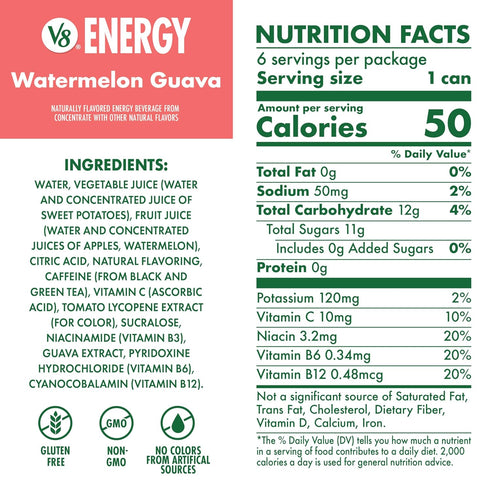 V8 8 oz (6 Pack) Energy Watermelon Guava Energy Drink, fl Can