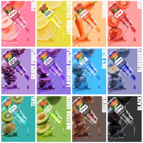 12 Set, 6ml/Bottle Natural Food Coloring - Vibrant Colors Natural Liquid Food Dye FD&C & Artificial Dye Free, Food