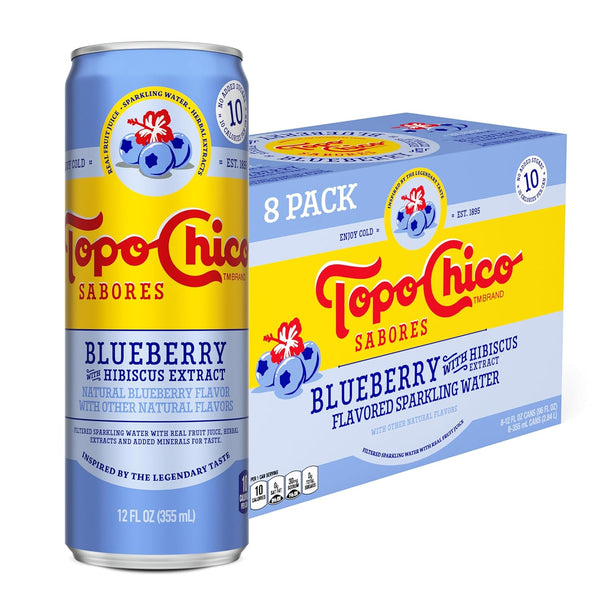 Topo Chico Sabores Blueberry with Hibiscus Extract Flavored Sparkling Water, 12 fl