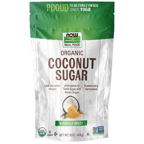 NOW Foods, Certified Organic Coconut Sugar, Alternative to Table Sugar, Low Glycemic