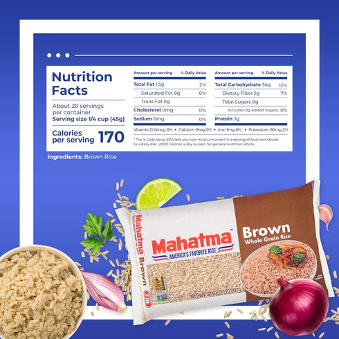 2lb Mahatma Whole-Grain Brown Rice, Bag of Rice, Stovetop or Microwave Rice