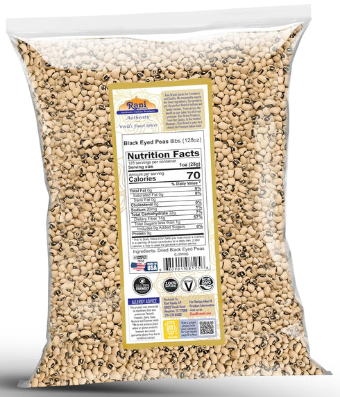 128oz (8lbs) 3.63kg Rani Black Eyed Peas, Dried Cowpeas (Lobhia) Bulk ~ All Natural | Vegan | Kosher | Gluten Friendly