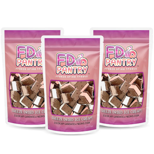 Freeze Dried Ice Cream Sandwich Bites, Neapolitan, Crunchy & Sweet Snack, 2.5