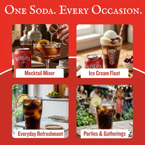 Pack 4 (12 oz Virgil's Naturally Bold Handcrafted Cola, of Cans each) - Caffeine Free Cola Soda with Pure Cane Sugar