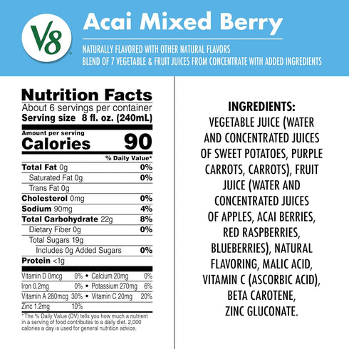 V8 100% 46 oz (6 Pack) Acai Mixed Berry Fruit and Vegetable Juice, fl Bottle