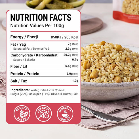 8.8 100% Duru Bulgur Pilaf with Chickpeas, Ounce, Heat & Eat, Natural, Non-GMO, BPA Free, No Trans Fat, No