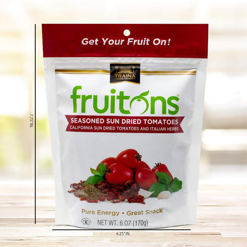 6-OZ (Pack 2) Traina Home Grown Fruitons Seasoned California Sun Dried Tomatoes and Italian Herbs - No Added Sugar, Non