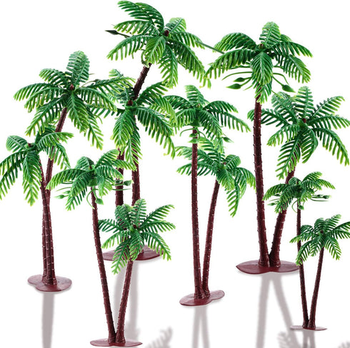 Jovitec 16 Pieces Small Green Palm Tree Cake Topper, 5.5 Inch Hawaiian Tropical Coconut Tree Decorations