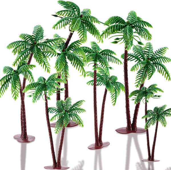 Jovitec 16 Pieces Small Green Palm Tree Cake Topper, 5.5 Inch Hawaiian Tropical Coconut Tree Decorations