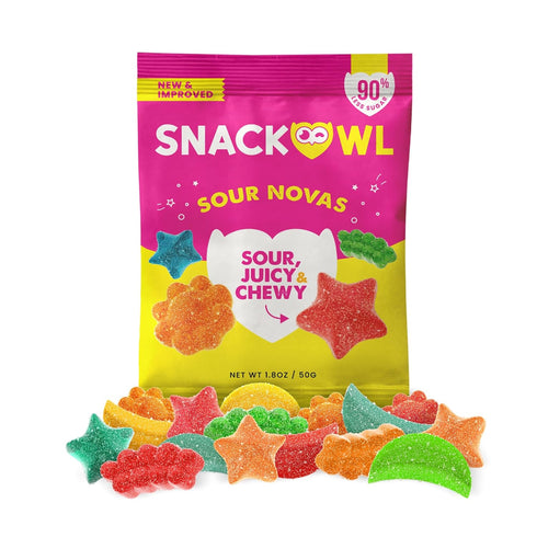Snack Owl Vegan Sour Gummy Candy Gluten Free, Low Calorie Candy -