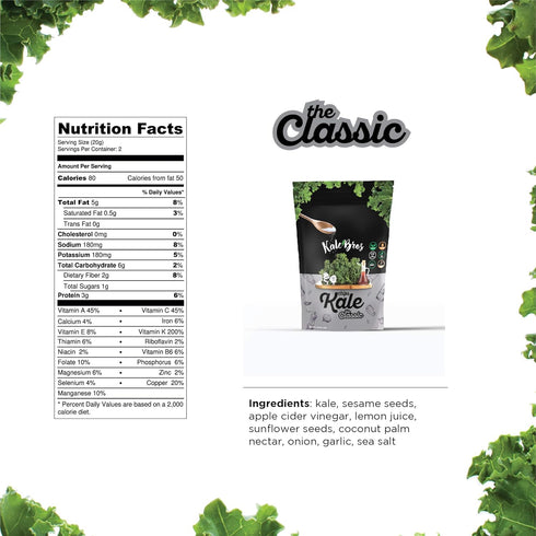 Multi-pack (Pack 6) Kale Bros, Kale Chips, The Classic, of Vegan/Gluten-free/Paleo Snack