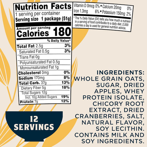 1.79 (Pack 12) Quaker Instant Oatmeal Instant Oats Express, Apple Cranberry, Ounce