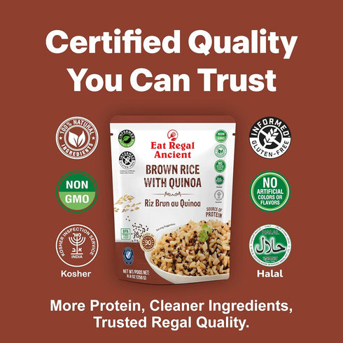 1.5 10g 6g 8.8 oz Pack 6 Eat Regal Brown Rice with Quinoa, Nutty & Wholesome, Always Fluffy, No Clump & No Kneading