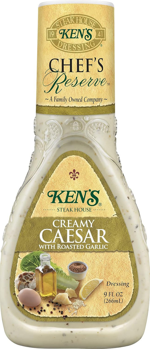 Ken's (9 Oz (Pack 3)) Steak House Chef's Reserve Creamy Caesar with Roasted Garlic Dressing Fl