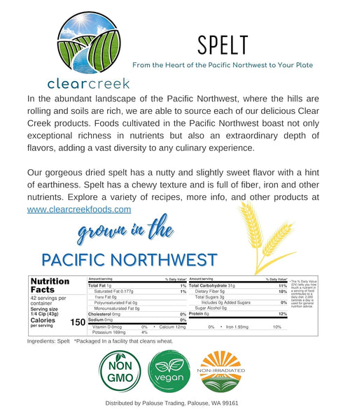 4 lb CLEAR CREEK Spelt Berries | | Vegan | Non-GMO Project Verified | North American Grown