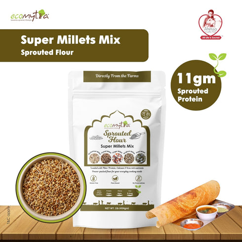 Ecomytra 100% 1lb (454g) Sprouted Super Millets Mix Flour Sprouted Ancient Millet Grains Gluten Free, High Fiber, Plant