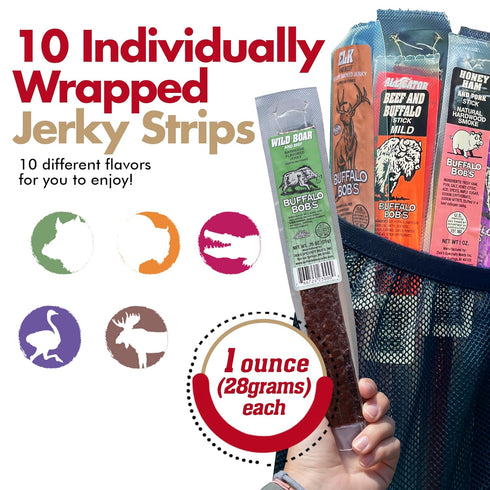 (10 Count) Pack Jerky-n-Spice Exotic Jerky Gift Box | Exotic Jerky Variety | Assorted Flavored High Protein Beef Stick