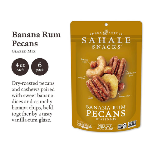 24 Sahale Snacks Glazed Mix, Banana Rum Pecans, Ounce