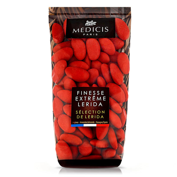 Medicis Premium Candied Almond Dragees, 75 Count Bag, Sugar Coated Candies for Weddings and Baby Showers, 8.8oz, Red