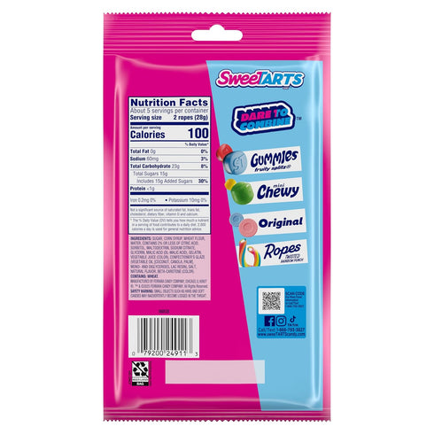 5 oz (Pack 12) SweeTARTS Ropes, Candy, Cherry Punch, Soft and Chewy