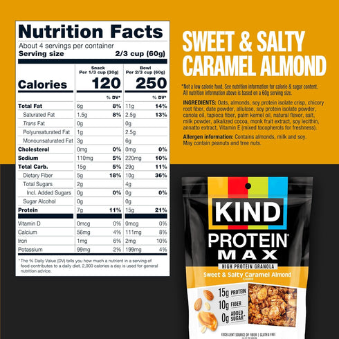 15g 9oz, 1 Count KIND Protein MAX Granola, Sweet & Salty Caramel Almond, Gluten Free, High Protein, Keto Snacks