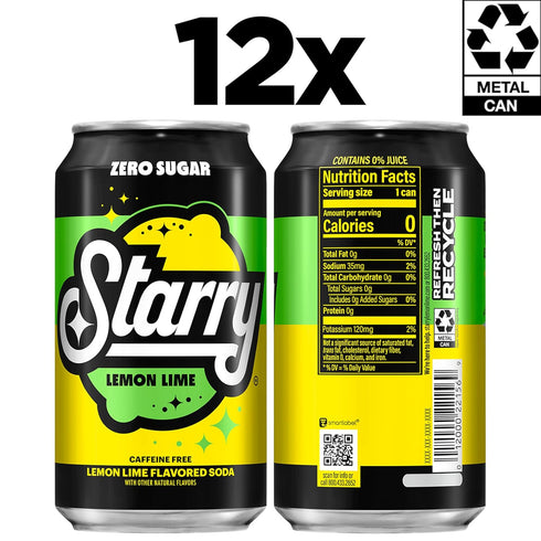 12 Oz (Pack 12) Starry Zero Sugar Lemon Lime Soda, Fl Cans