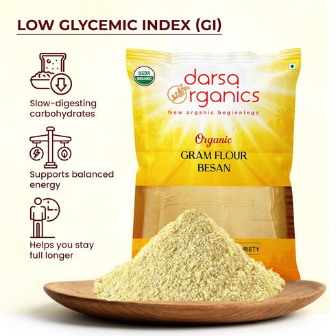 2 lb Darsa Organics Gram Flour - Besan, Premium Grade USDA Organic Certified Chickpea Flour for Baking, Cooking & Skin