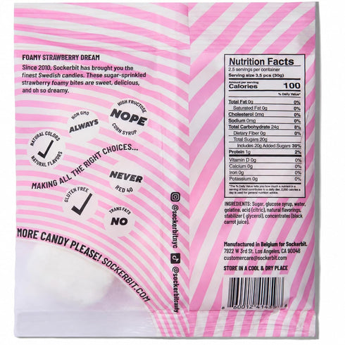 5 Gummy Gummy 2.82oz Sockerbit Swedish Candy Foamy Strawberry Dream, Bags, Soft Strawberry Marshmallow Candy, Sweet