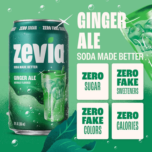 12 (Pack 6) Zevia Zero Calorie Soda, Ginger Ale, Ounce Cans