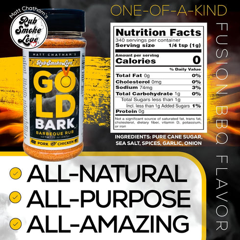 (12 oz) Rub Smoke Love Gold Bark BBQ Rub - All-Purpose Rub and Seasoning for Pork, Chicken and Fish - Perfect