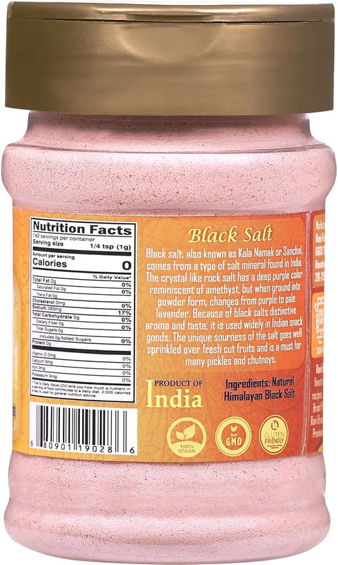 Rani Black Salt Powder (Kala Namak) 5oz (142g) PET Jar - Unrefined, Pure, Natural, Vegan, Gluten Friendly