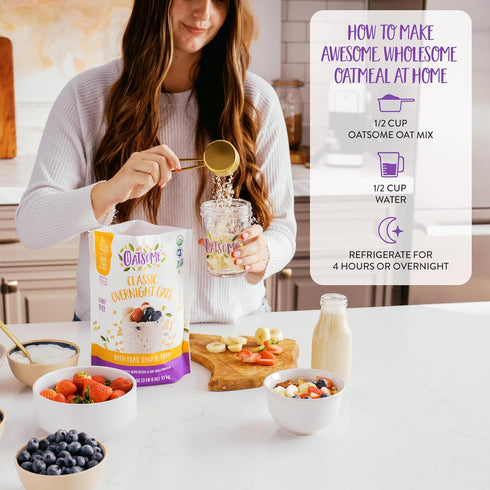 7g 2 lb 8 oz (40oz) Oatsome Organic Overnight Oats with Chia, Flax, & Hemp, Gluten-Free Oatmeal with of Protein, Bag
