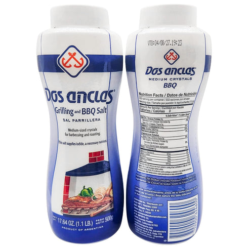 3 Pack, 17.64 Oz (1.1 LB) Dos Anclas Sal Parrillera Rock Salt for Grilling and BBQ, Refined Medium Grain Salt for Meat