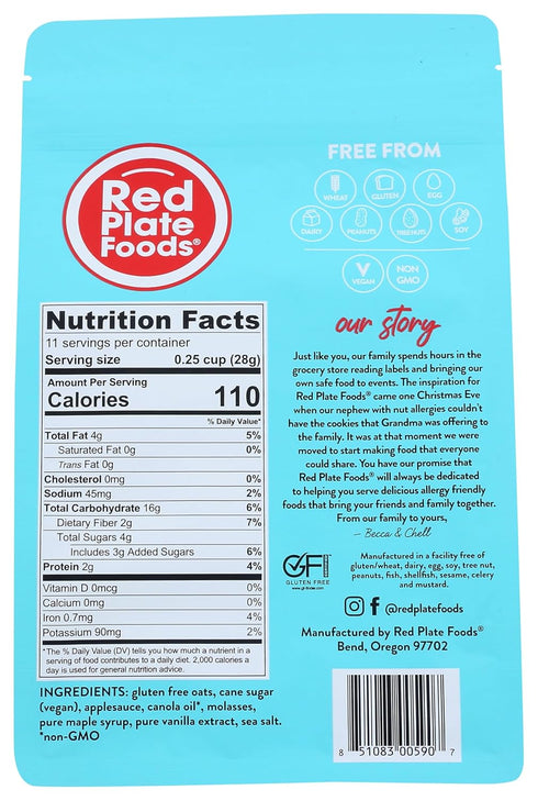 Red Plate Foods 6 12 oz Gourmet Granola, Nut Free, Gluten Free, Vegan/Dairy Free, bags each (Vanilla)