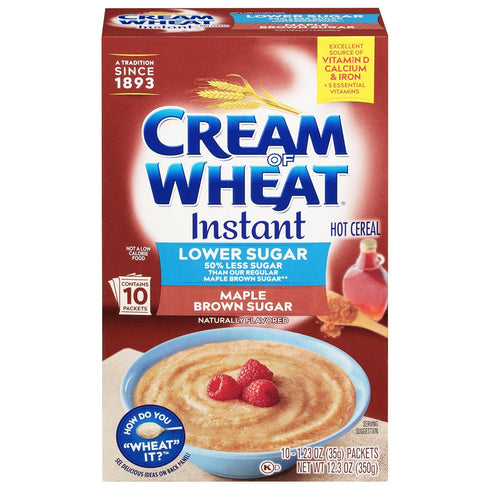 Cream of Wheat Instant Lower Sugar Maple Brown Sugar, 1.23 Ounce, 10 Packets (Pack of