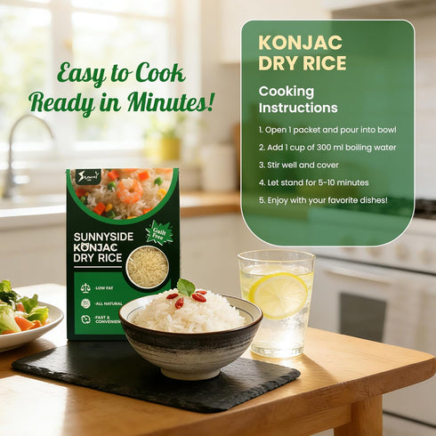 3 Pack Sunnyside Dry Shirataki Konnyaku Rice Low Fat, Zero Sugar, Vegan, Gluten Free, Skinny & Miracle Rice