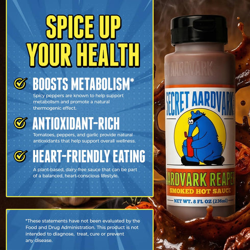 8 oz 1 Pack Secret Aardvark Reaper Hot Sauce - Carolina Reaper Hot Sauce, Smoky, Low Carb, Dairy Free, Spicy BBQ Sauce