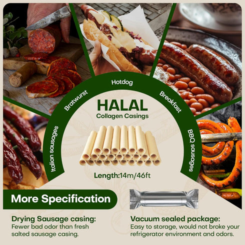 14m/46ft,Diameter 32mm/ 11/4'',1 VONSYONG HALAL Sausage Casing, Grade A Edible Drying Collagen Sausage Casings