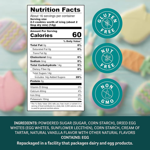 Judee's Royal Icing Mix 8 oz, Non-GMO, Gluten-Free, Nut Free, Just Add Water for Frosting Cookies