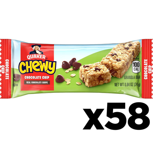 Packaging Vary,58 Count (Pack 2) Quaker Chewy Granola Bars,Chocolate Chip,- May