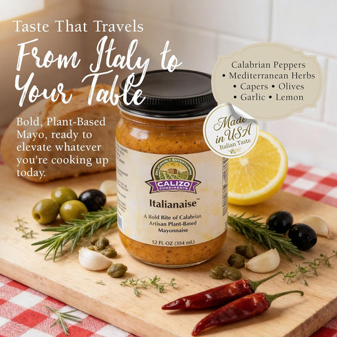 12 oz Calizo Condiments Italianaise Mediterranean Calabrian Pepper & Herb Mayo Sauce Gourmet Italian-Style Mayonnaise