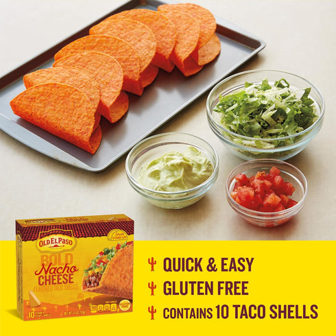 10 5.4 oz (Pack 6) Old El Paso Stand 'N Stuff Bold Nacho Cheese Flavored Taco Shells, Gluten Free, Ct