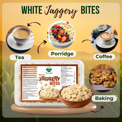 1 lb (450g) Danodia Foods Snackable White Jaggery Bites | Pure & Natural, No Additives Sweetener, Vegan & Gluten Free |