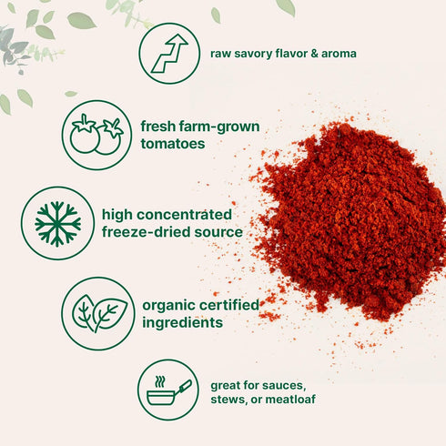 2lbs Organic Tomato Powder, | Fresh Freeze-Dried Farm Grown Tomatoes Source | Raw Savory Flavor | Great for Cooking
