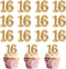 LcingTify 50 PCS Edible 16th Birthday Cupcake Toppers Gold Wafer Paper Sweet 16